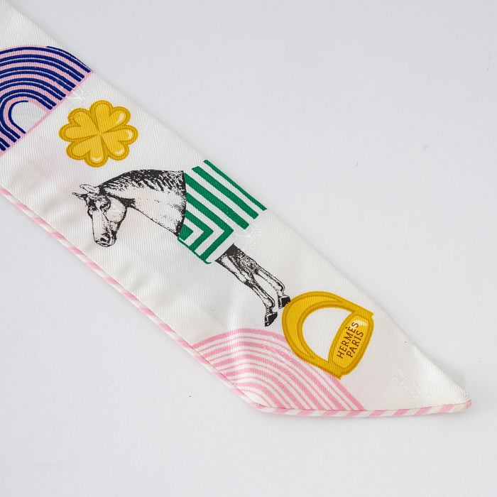 Hermes White Multicolour Silk Garde-Robe Pop Twilly