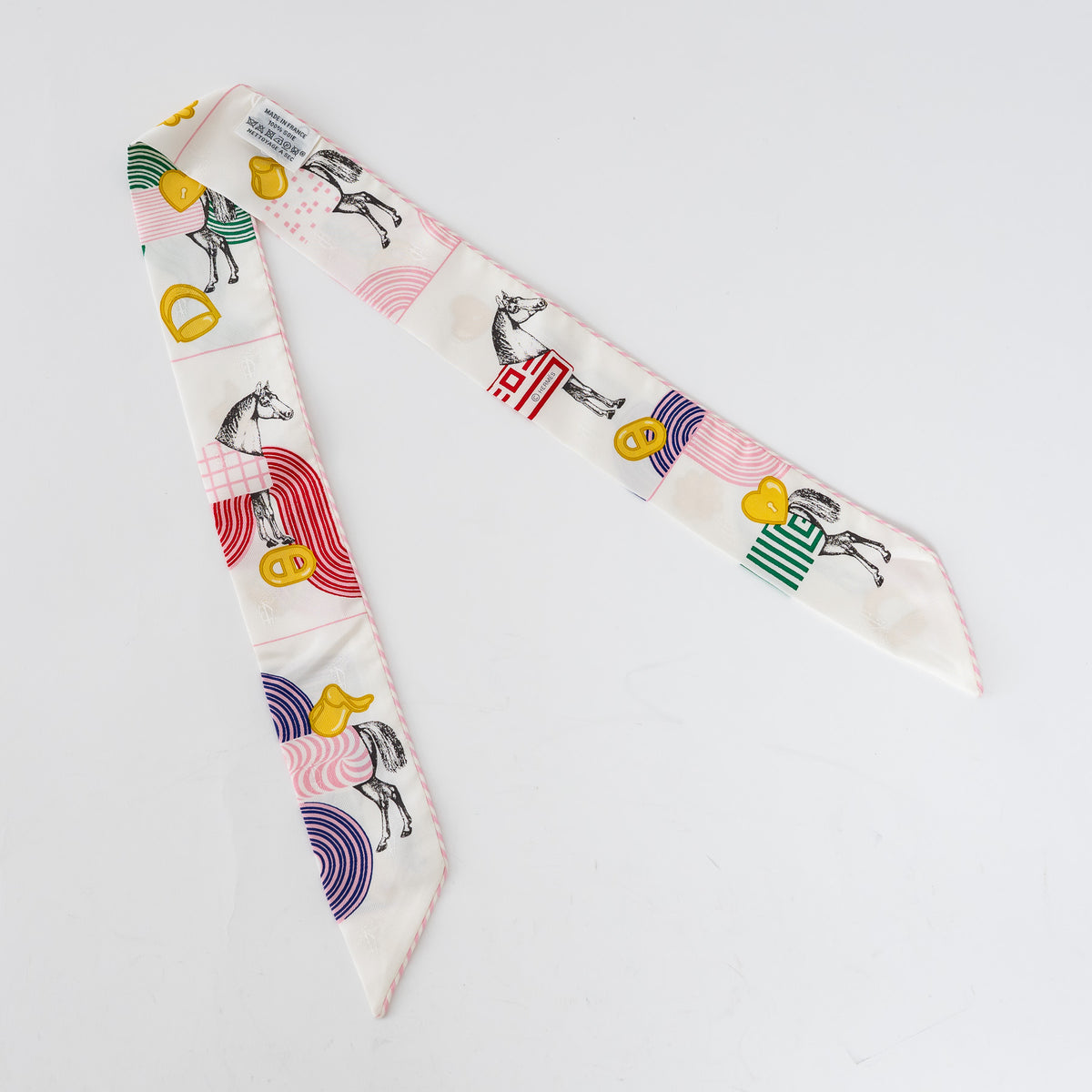 Hermes White Multicolour Silk Garde-Robe Pop Twilly