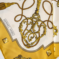 Hermes White/Gold Silk Print Les Cles Scarf