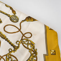 Hermes White/Gold Silk Print Les Cles Scarf
