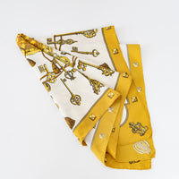Hermes White/Gold Silk Print Les Cles Scarf