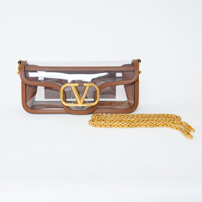 Valentino PVC and Brown Calf Leather East West Large Loco Shoulder Bag