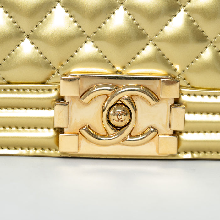 Pre-Loved Chanel™ Gold Patent Leather Medium Boy Bag