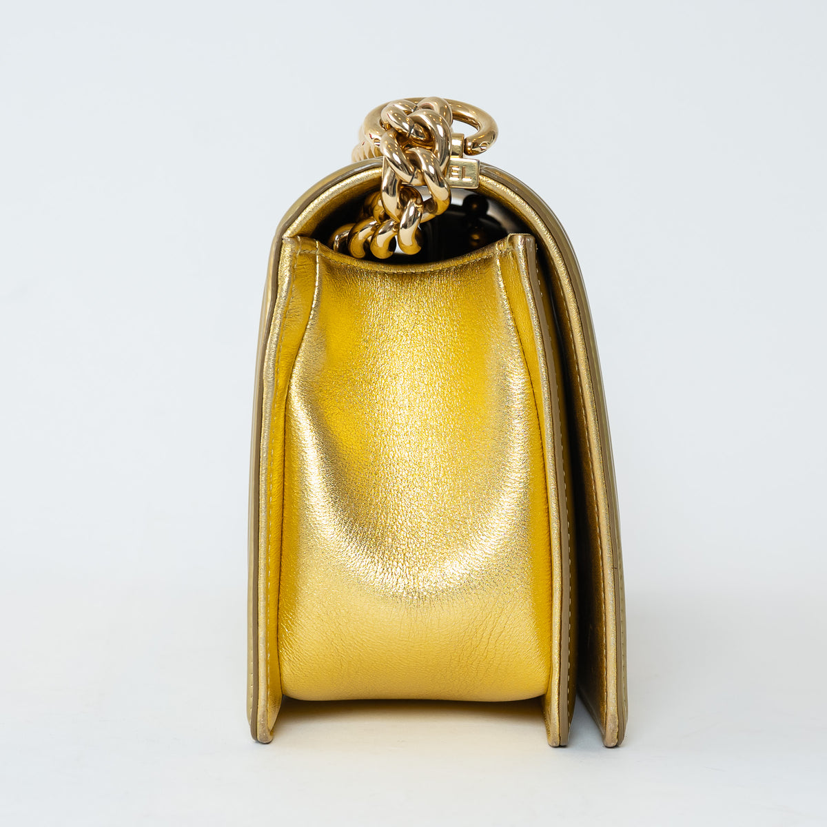 Pre-Loved Chanel™ Gold Patent Leather Medium Boy Bag