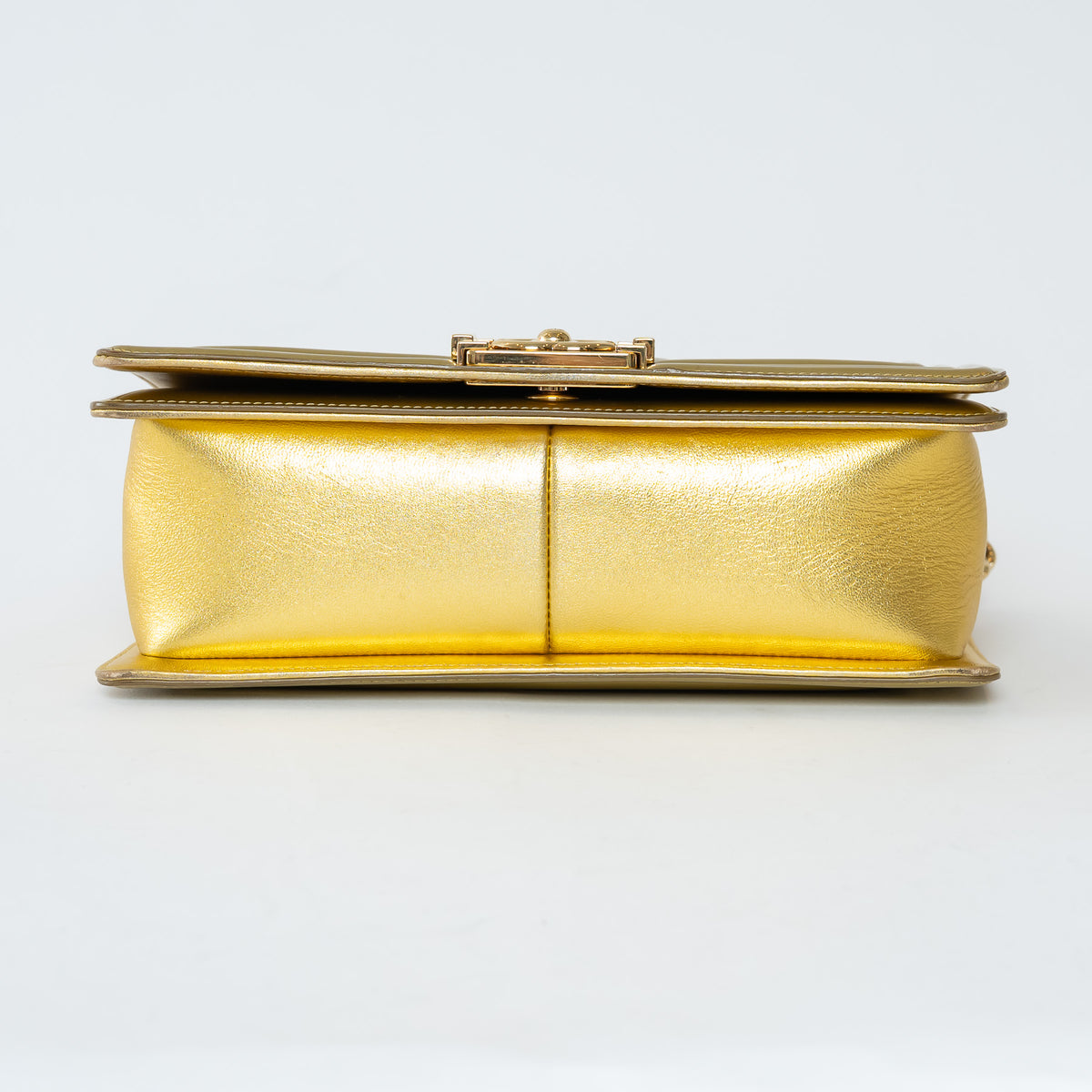 Pre-Loved Chanel™ Gold Patent Leather Medium Boy Bag