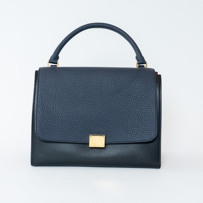Celine Navy Grained Calfskin Leather Medium Trapeze Handbag