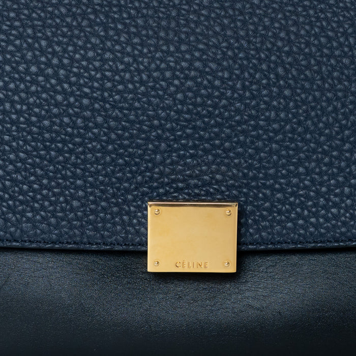 Celine Navy Grained Calfskin Leather Medium Trapeze Handbag