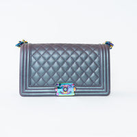 Pre-Loved Chanel™ Grey Iridescent Callfskin Leather Medium Boy Bag
