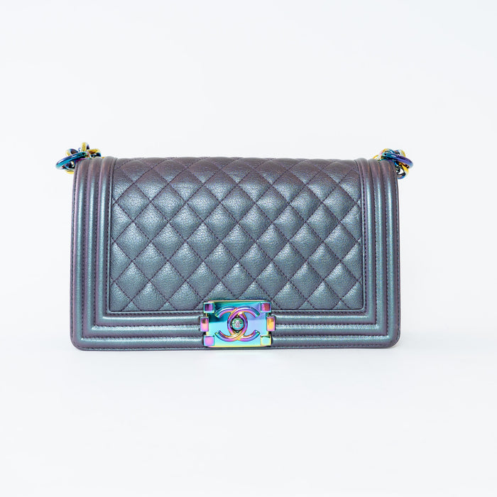 Pre-Loved Chanel™ Grey Iridescent Callfskin Leather Medium Boy Bag