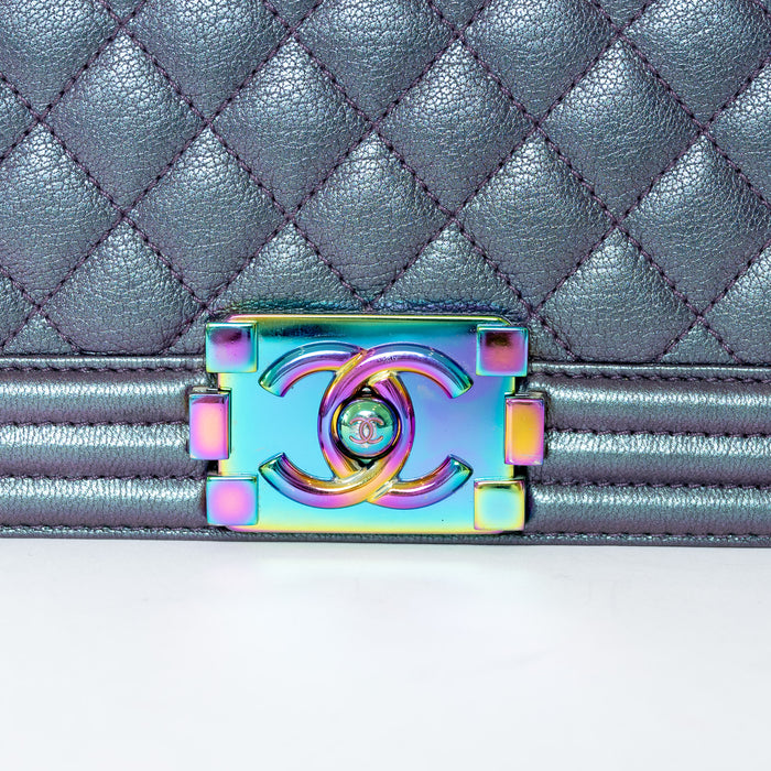 Pre-Loved Chanel™ Grey Iridescent Callfskin Leather Medium Boy Bag