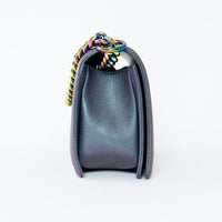 Pre-Loved Chanel™ Grey Iridescent Callfskin Leather Medium Boy Bag