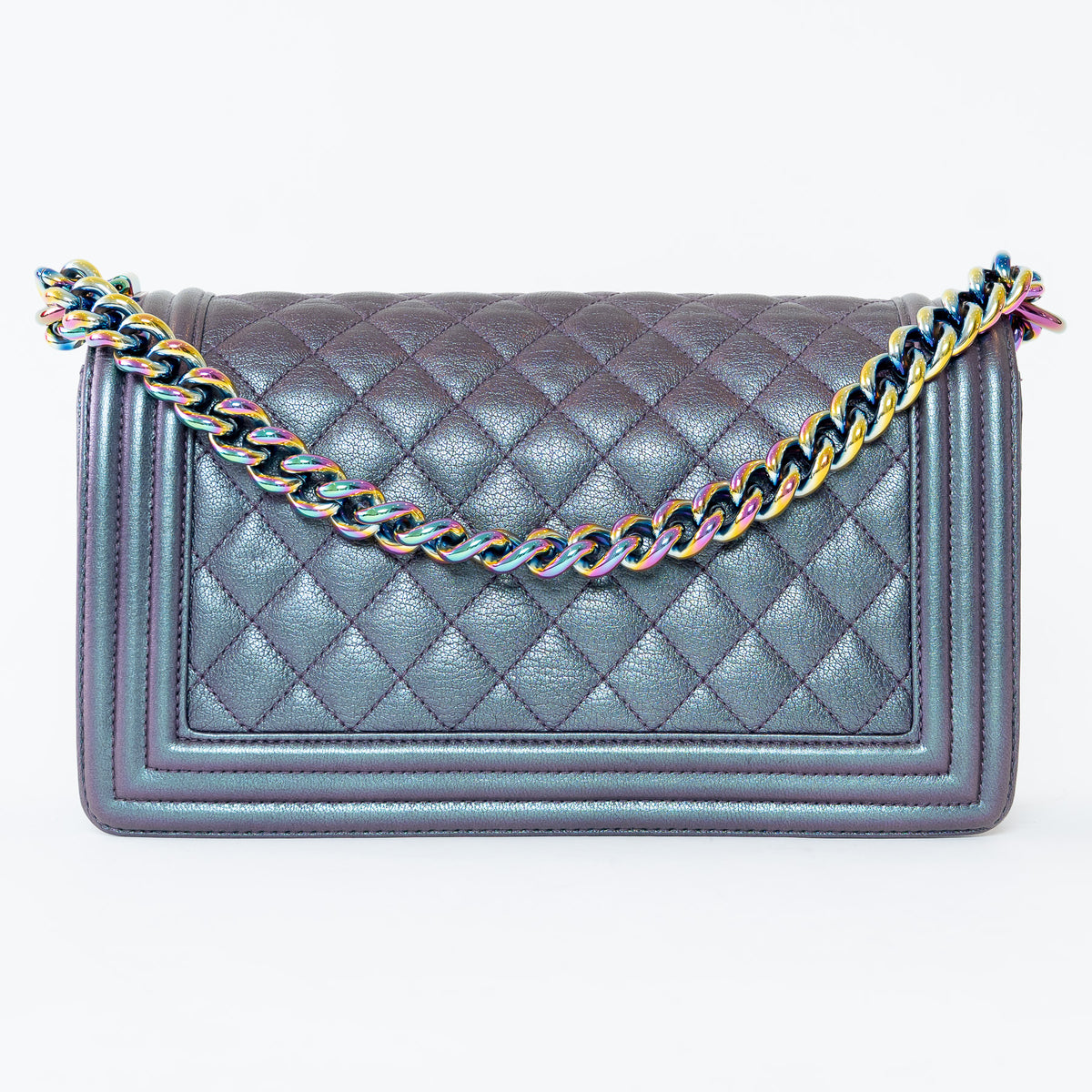 Pre-Loved Chanel™ Grey Iridescent Callfskin Leather Medium Boy Bag