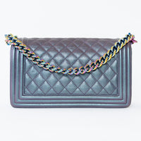 Pre-Loved Chanel™ Grey Iridescent Callfskin Leather Medium Boy Bag
