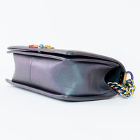 Pre-Loved Chanel™ Grey Iridescent Callfskin Leather Medium Boy Bag