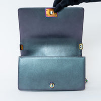 Pre-Loved Chanel™ Grey Iridescent Callfskin Leather Medium Boy Bag