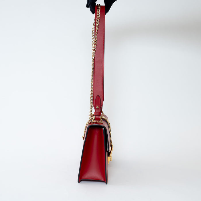 Gucci Red Smooth Calfskin Leather Medium Sylvie Bag