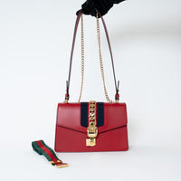 Gucci Red Smooth Calfskin Leather Medium Sylvie Bag