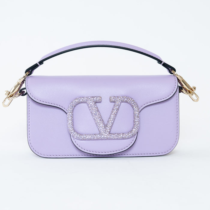 Valentino Lilac Smooth Calfskin Leather Small Loco Shoulder Bag