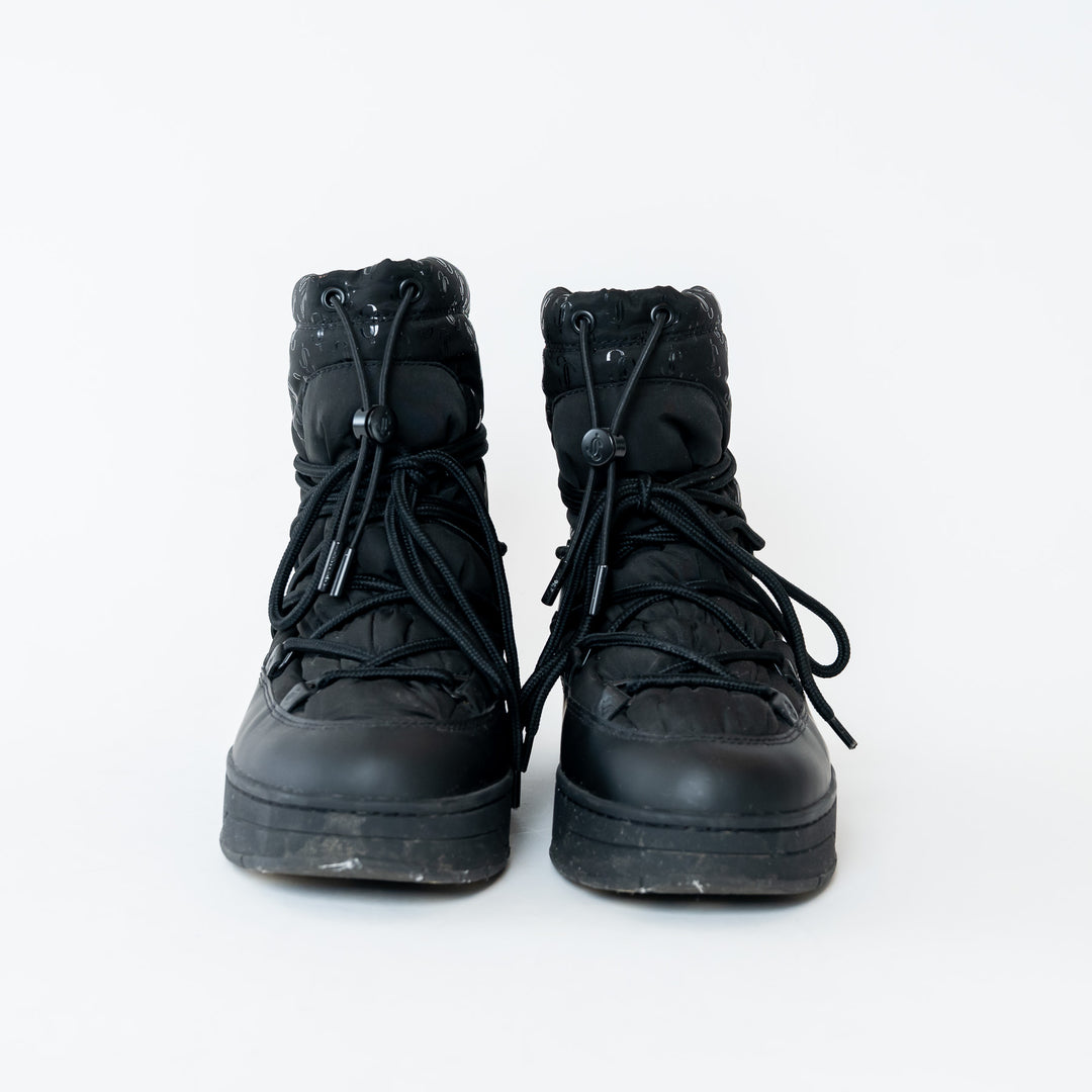 Jimmy Choo Black Leather and Quilted Nylon Wanaka Boots Size 38.5