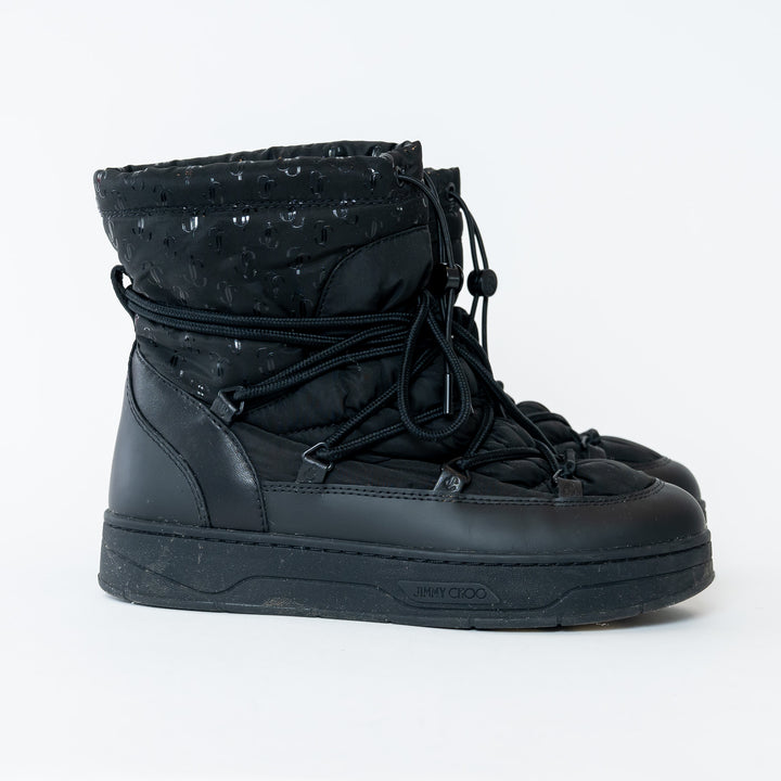 Jimmy Choo Black Leather and Quilted Nylon Wanaka Boots Size 38.5