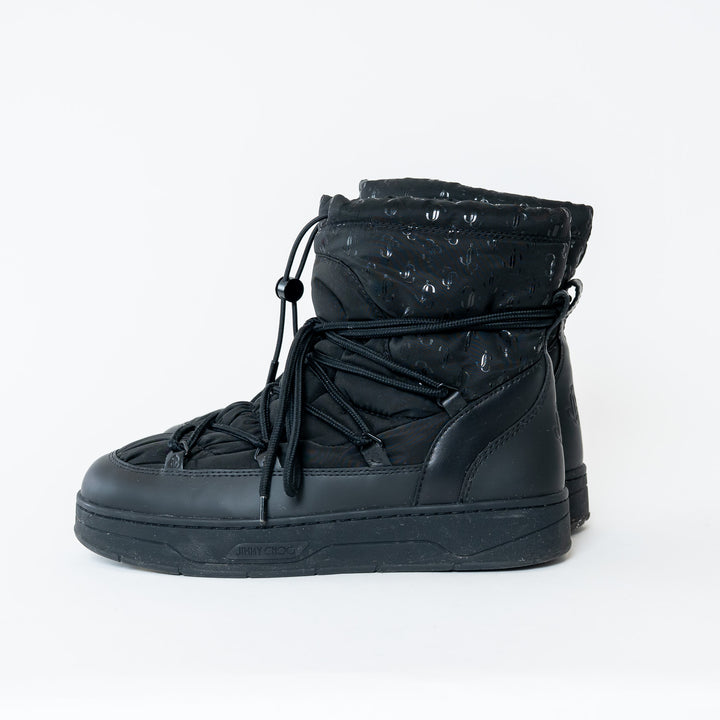 Jimmy Choo Black Leather and Quilted Nylon Wanaka Boots Size 38.5
