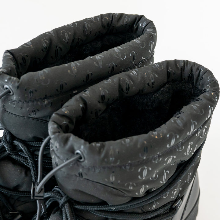 Jimmy Choo Black Leather and Quilted Nylon Wanaka Boots Size 38.5
