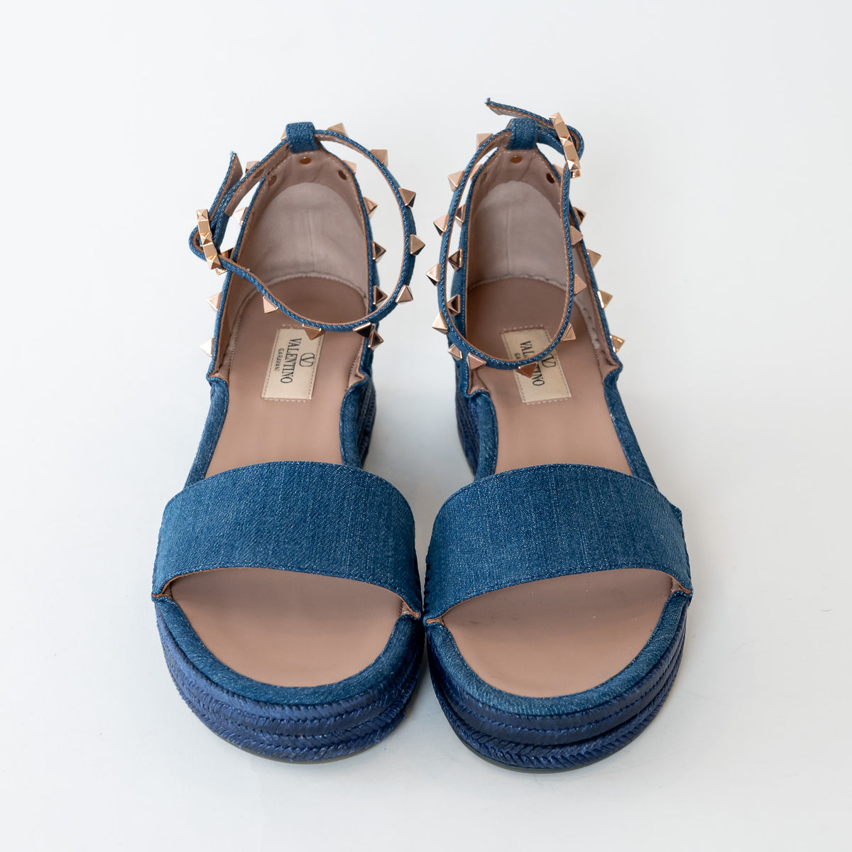 Valentino Blue Denim Rockstud Espadrilles Size 38