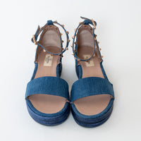 Valentino Blue Denim Rockstud Espadrilles Size 38