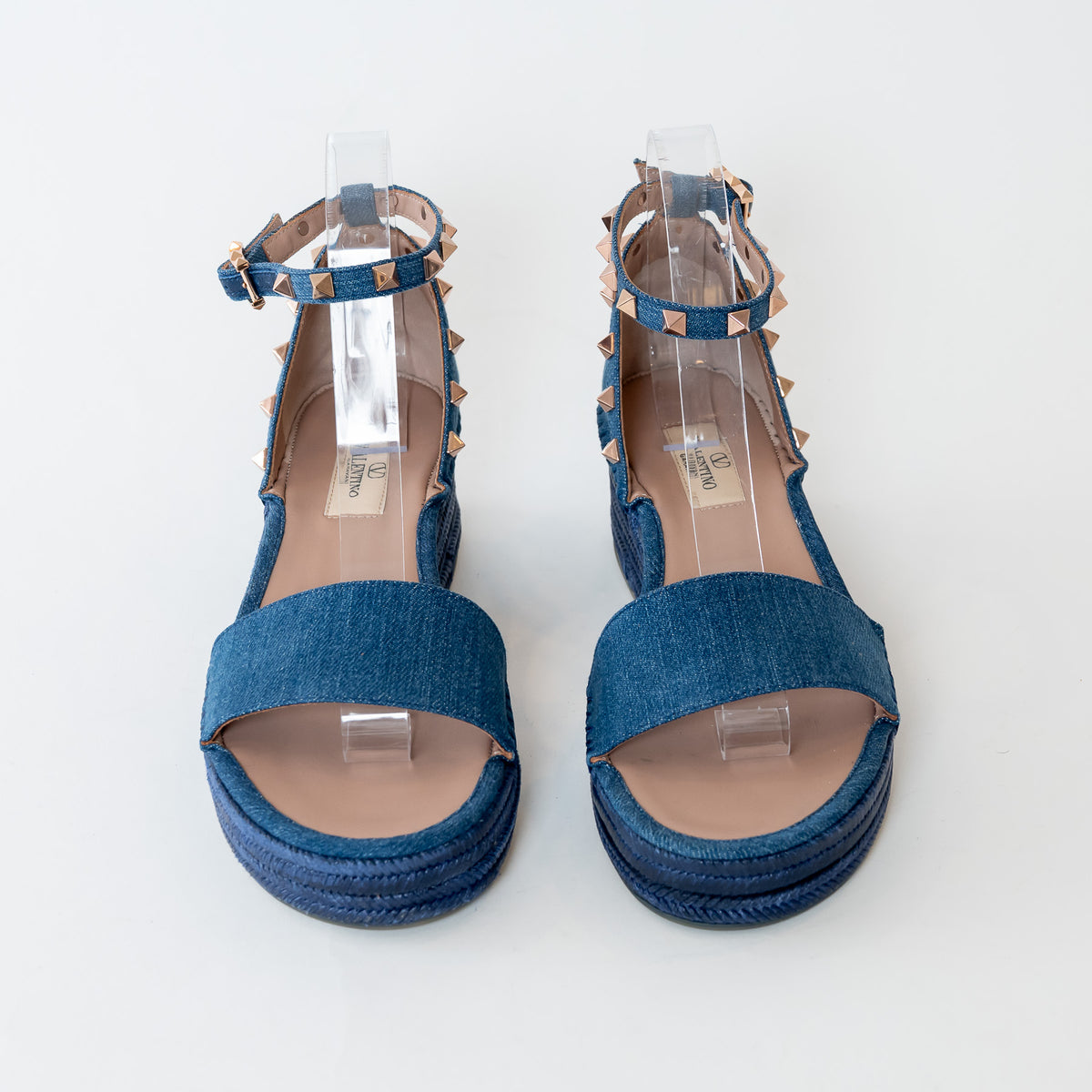 Valentino Blue Denim Rockstud Espadrilles Size 38