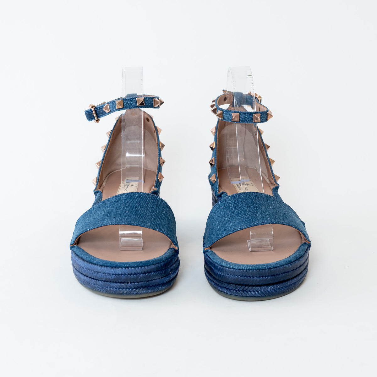 Valentino Blue Denim Rockstud Espadrilles Size 38