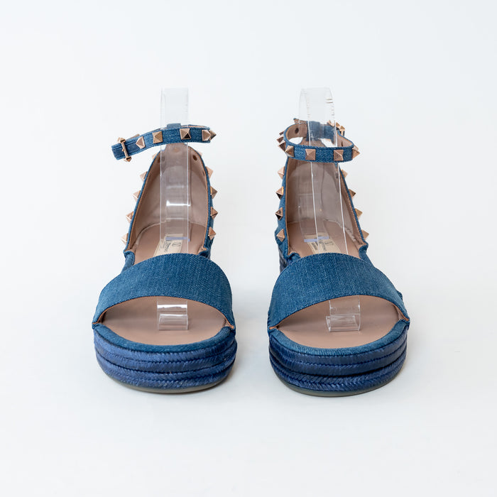 Valentino Blue Denim Rockstud Espadrilles Size 38