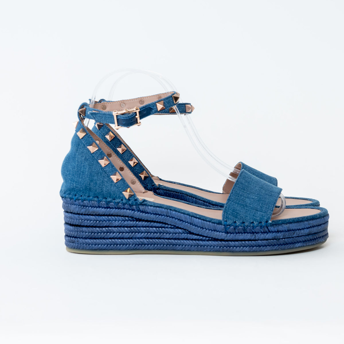 Valentino Blue Denim Rockstud Espadrilles Size 38