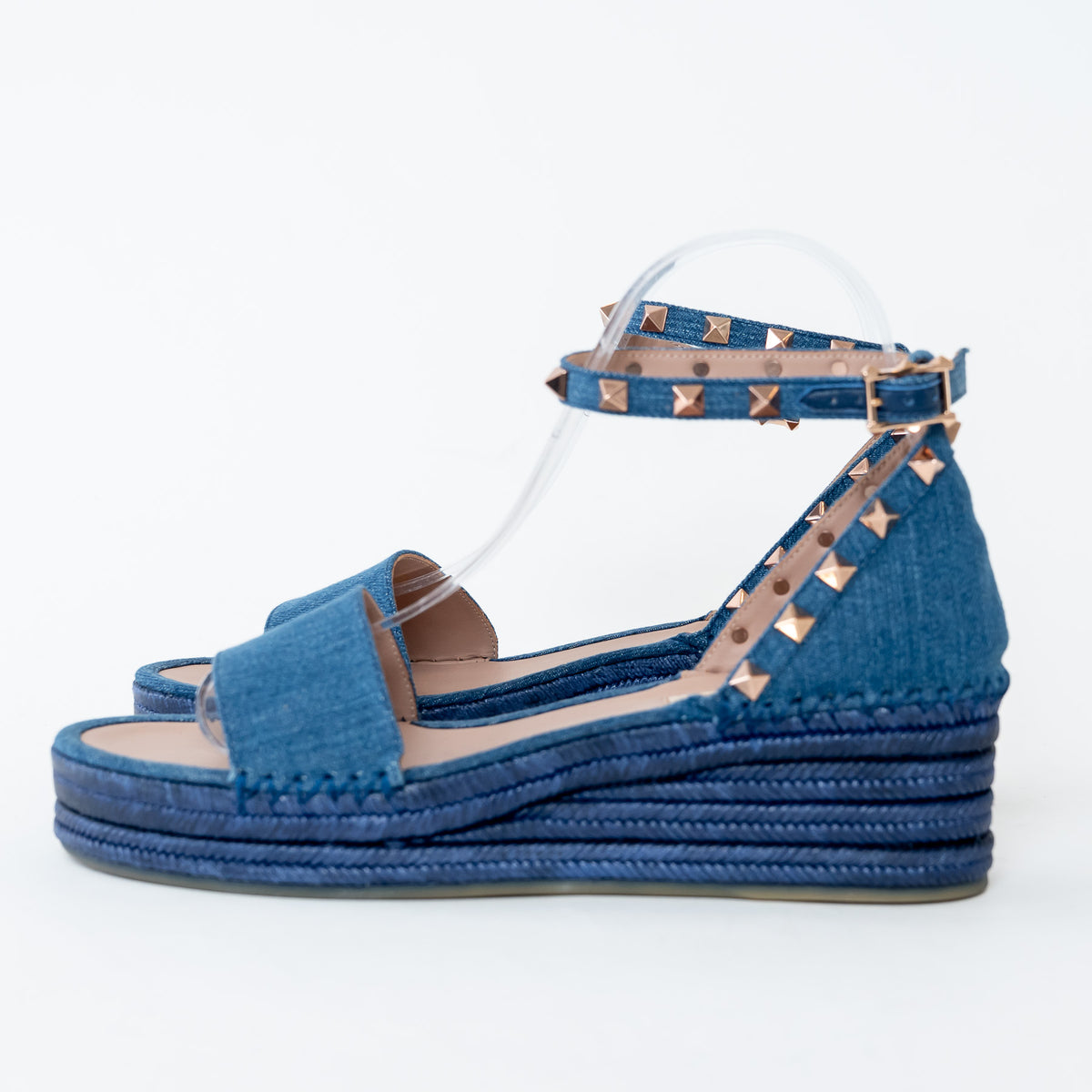 Valentino Blue Denim Rockstud Espadrilles Size 38