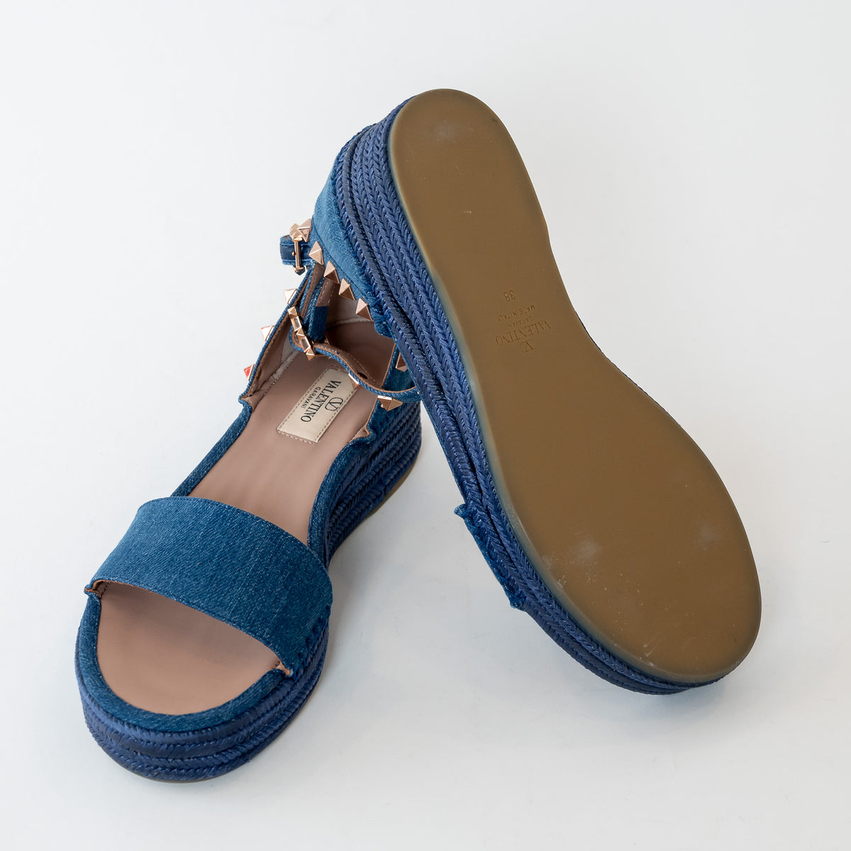 Valentino Blue Denim Rockstud Espadrilles Size 38