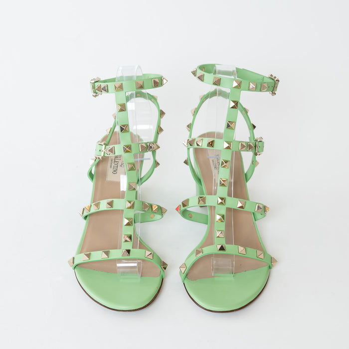 Valentino Mint Green Calfskin Leather Rockstud Sandals Size 39