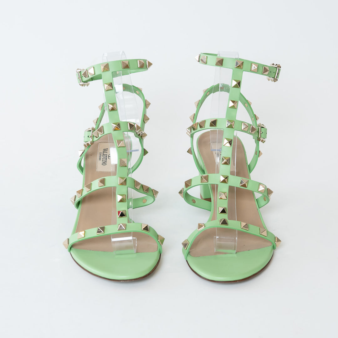 Valentino Mint Green Calfskin Leather Rockstud Sandals Size 39