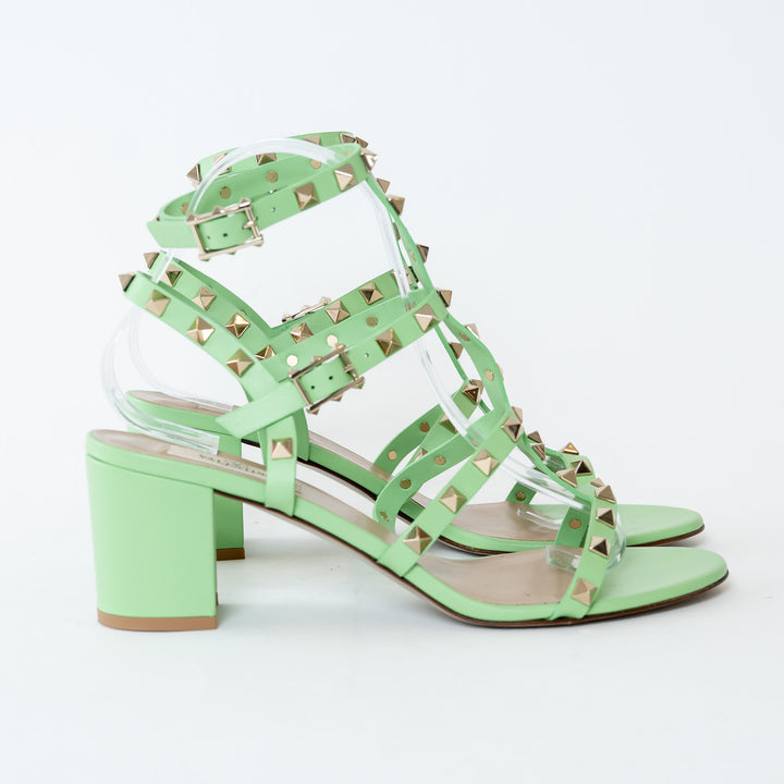 Valentino Mint Green Calfskin Leather Rockstud Sandals Size 39
