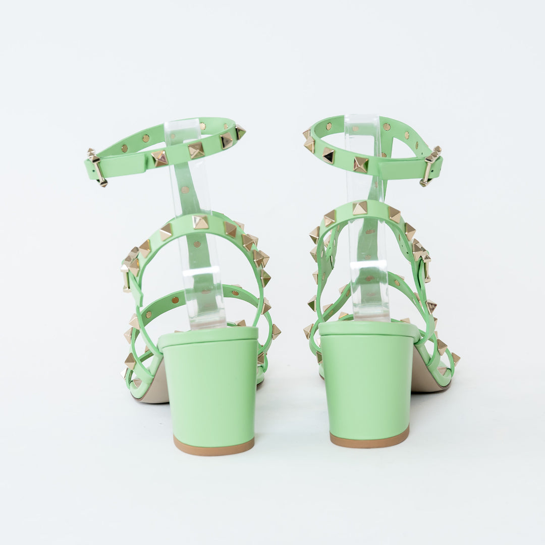 Valentino Mint Green Calfskin Leather Rockstud Sandals Size 39