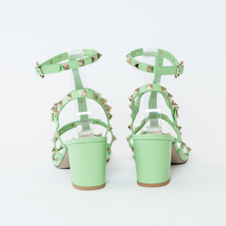 Valentino Mint Green Calfskin Leather Rockstud Sandals Size 39
