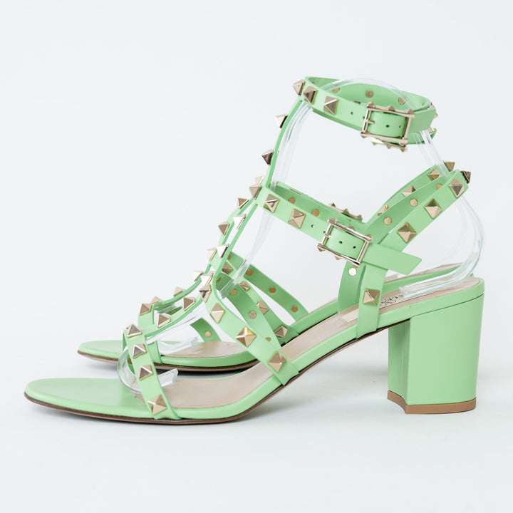 Valentino Mint Green Calfskin Leather Rockstud Sandals Size 39