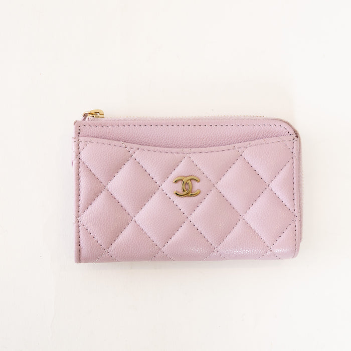 Pre-Loved Chanel™ Lilac Caviar Leather Zip Around Cardholder