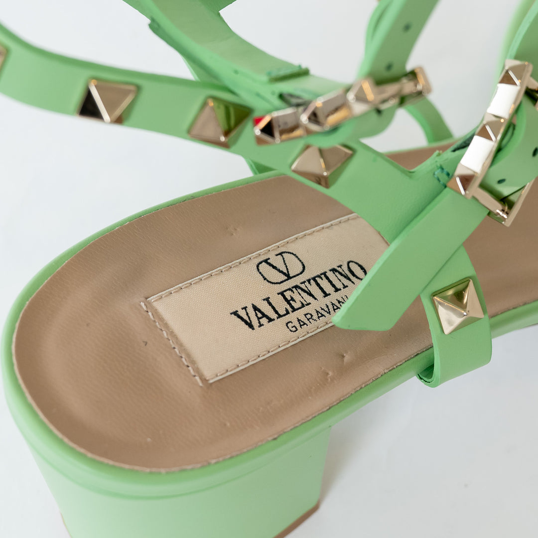 Valentino Mint Green Calfskin Leather Rockstud Sandals Size 39