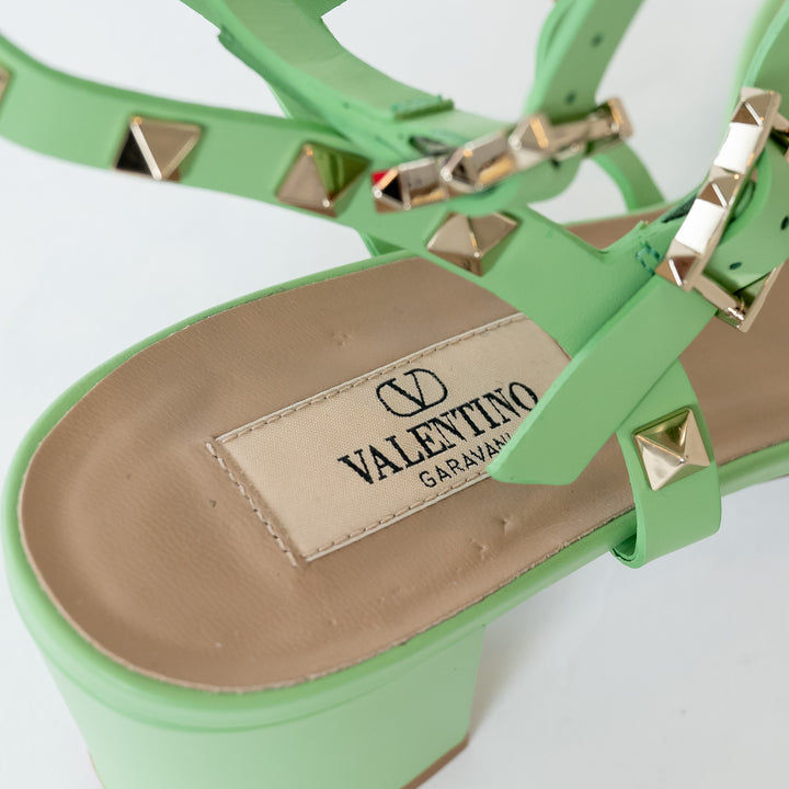 Valentino Mint Green Calfskin Leather Rockstud Sandals Size 39