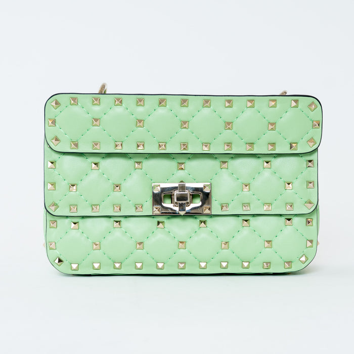 Valentino Ice Mint Nappa Leather Small Rockstud Spike Top Handle Bag