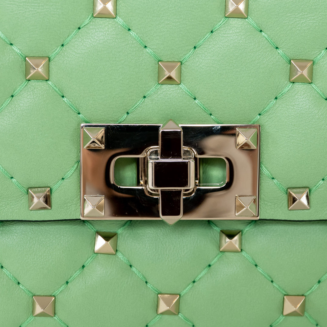 Valentino Ice Mint Nappa Leather Small Rockstud Spike Top Handle Bag
