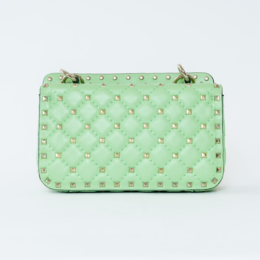 Valentino Ice Mint Nappa Leather Small Rockstud Spike Top Handle Bag