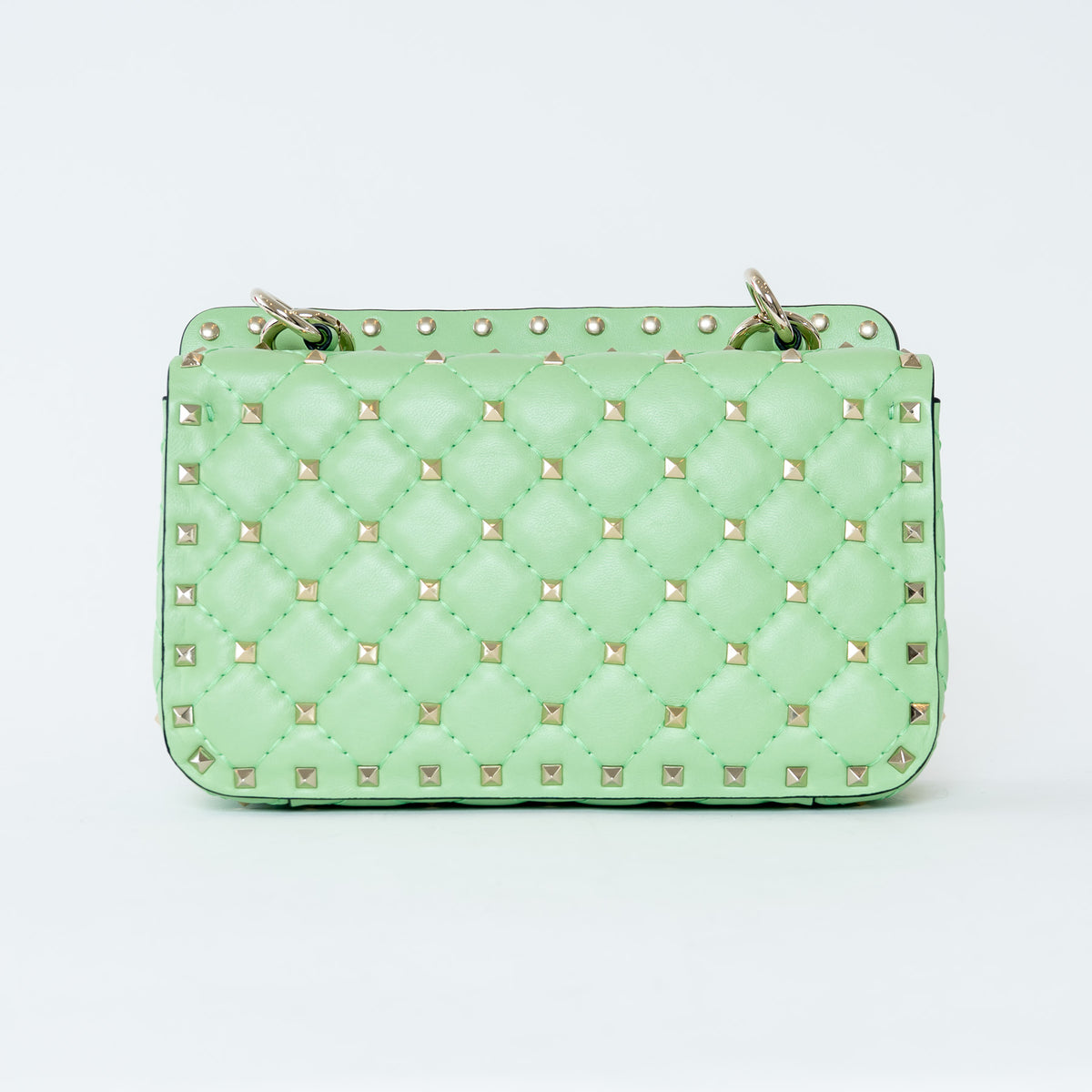 Valentino Ice Mint Nappa Leather Small Rockstud Spike Top Handle Bag