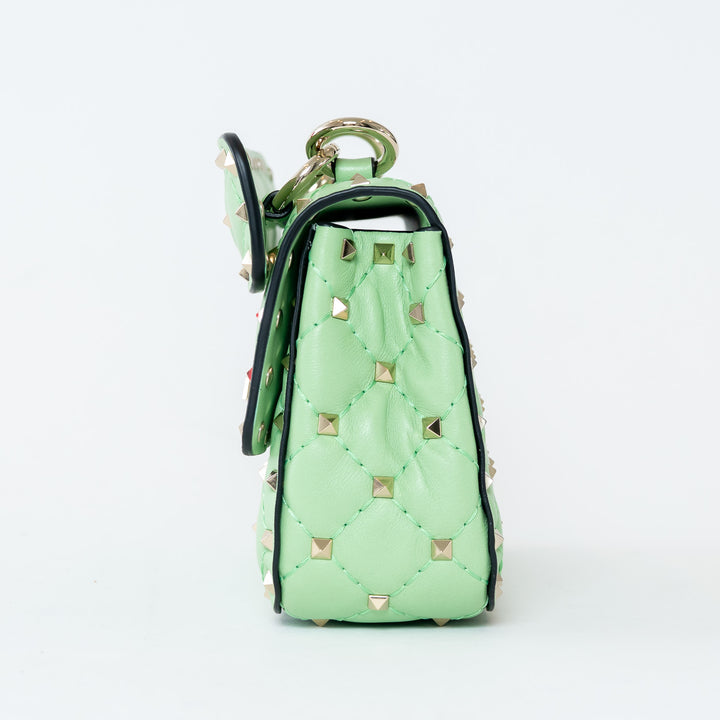 Valentino Ice Mint Nappa Leather Small Rockstud Spike Top Handle Bag
