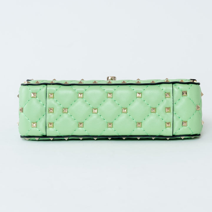 Valentino Ice Mint Nappa Leather Small Rockstud Spike Top Handle Bag
