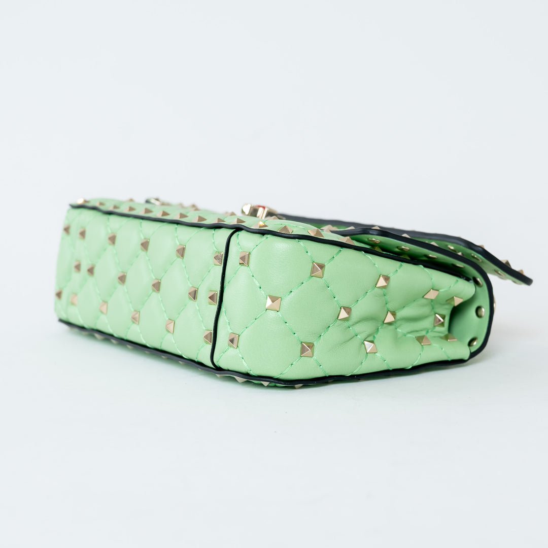 Valentino Ice Mint Nappa Leather Small Rockstud Spike Top Handle Bag